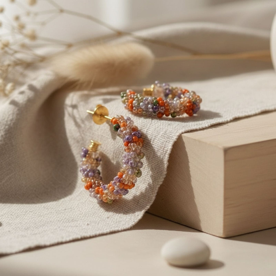 Pendientes Lunara de plata 925 bañada en oro de 18k con minerales naturales